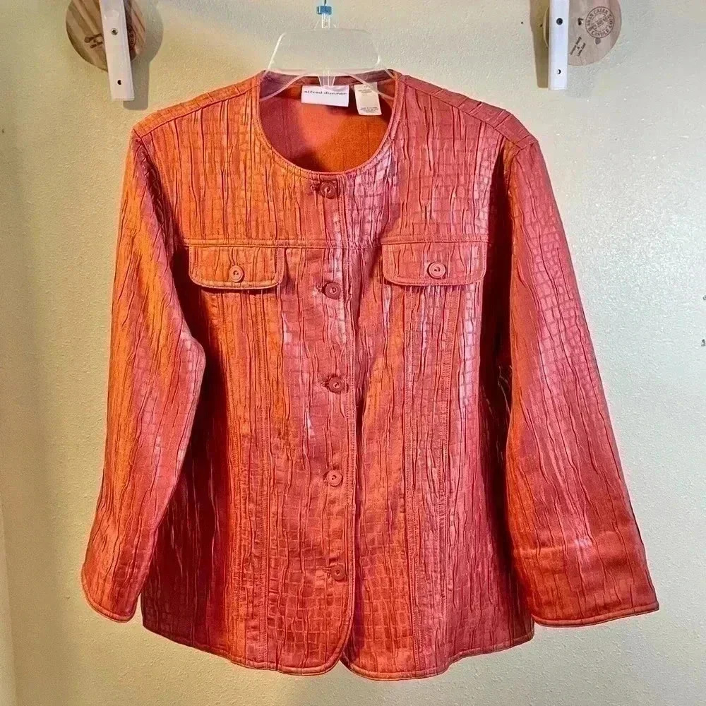 Alfred Dunner Sz 10 Lightweight Croc/Snake Embossed Blazer Jacket Burnt Orange